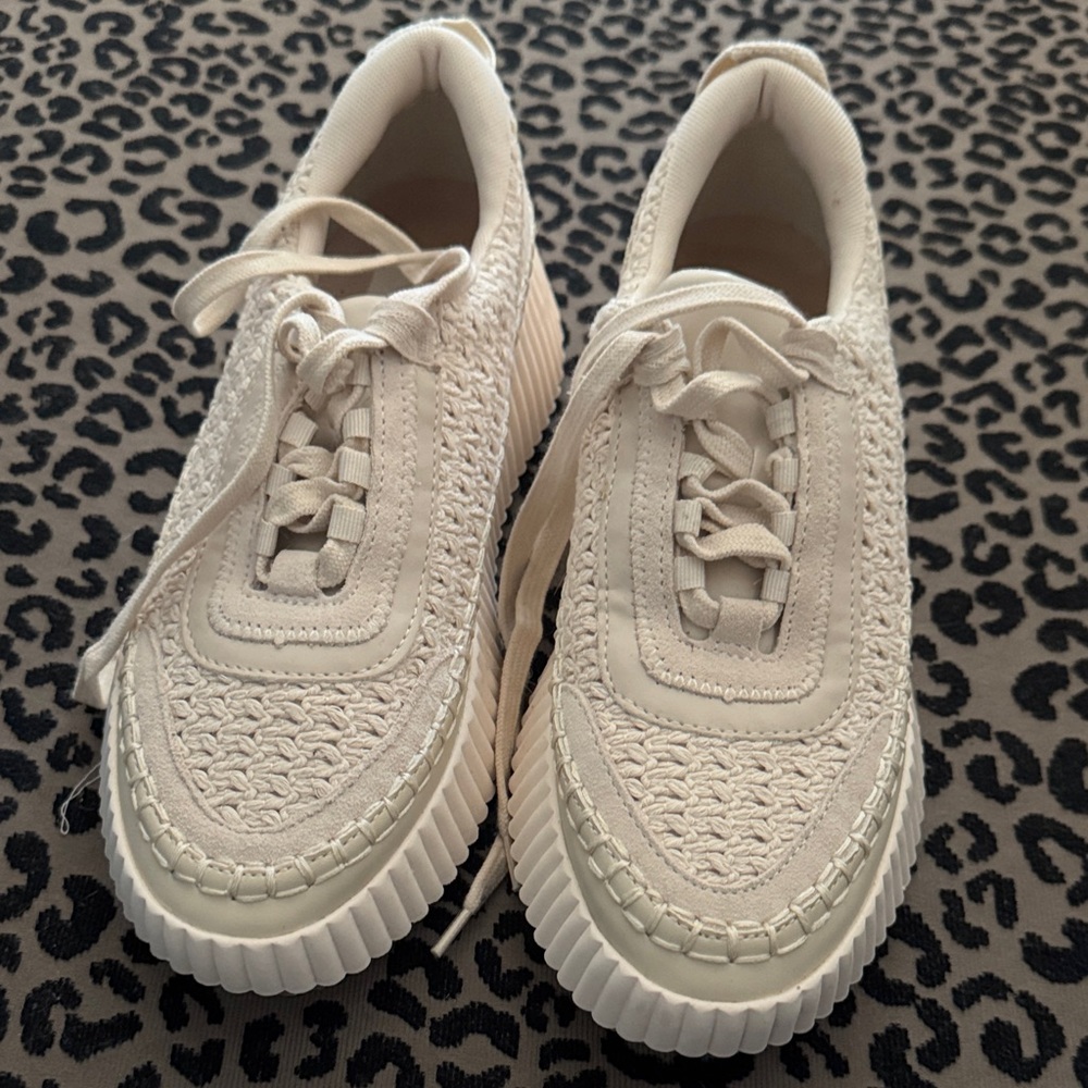 Dolce Vita Cream Woven Lace-Up Sneakers